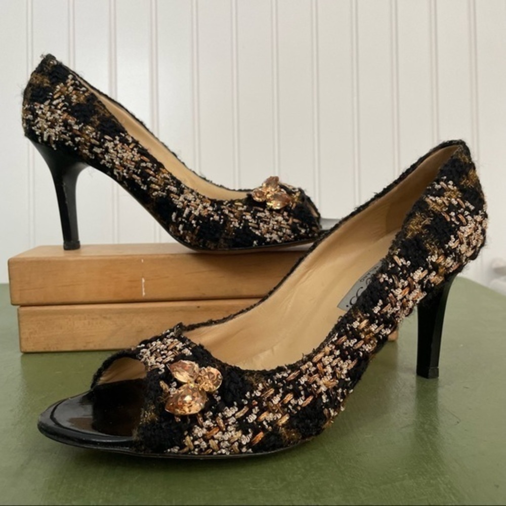 Diane B Tweedy Peep Toe Heels with Gemstones *Italy*